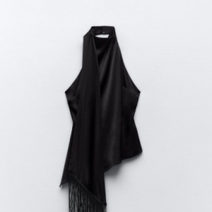 Top negro seda con flecos