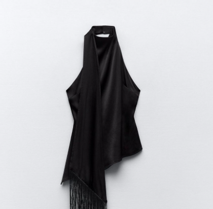 Top negro seda con flecos